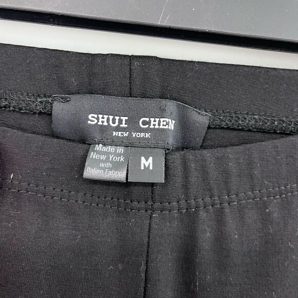 Shui Chen NY Stretch Leggings w/ Leather Trim Size M - Picture 6 of 7